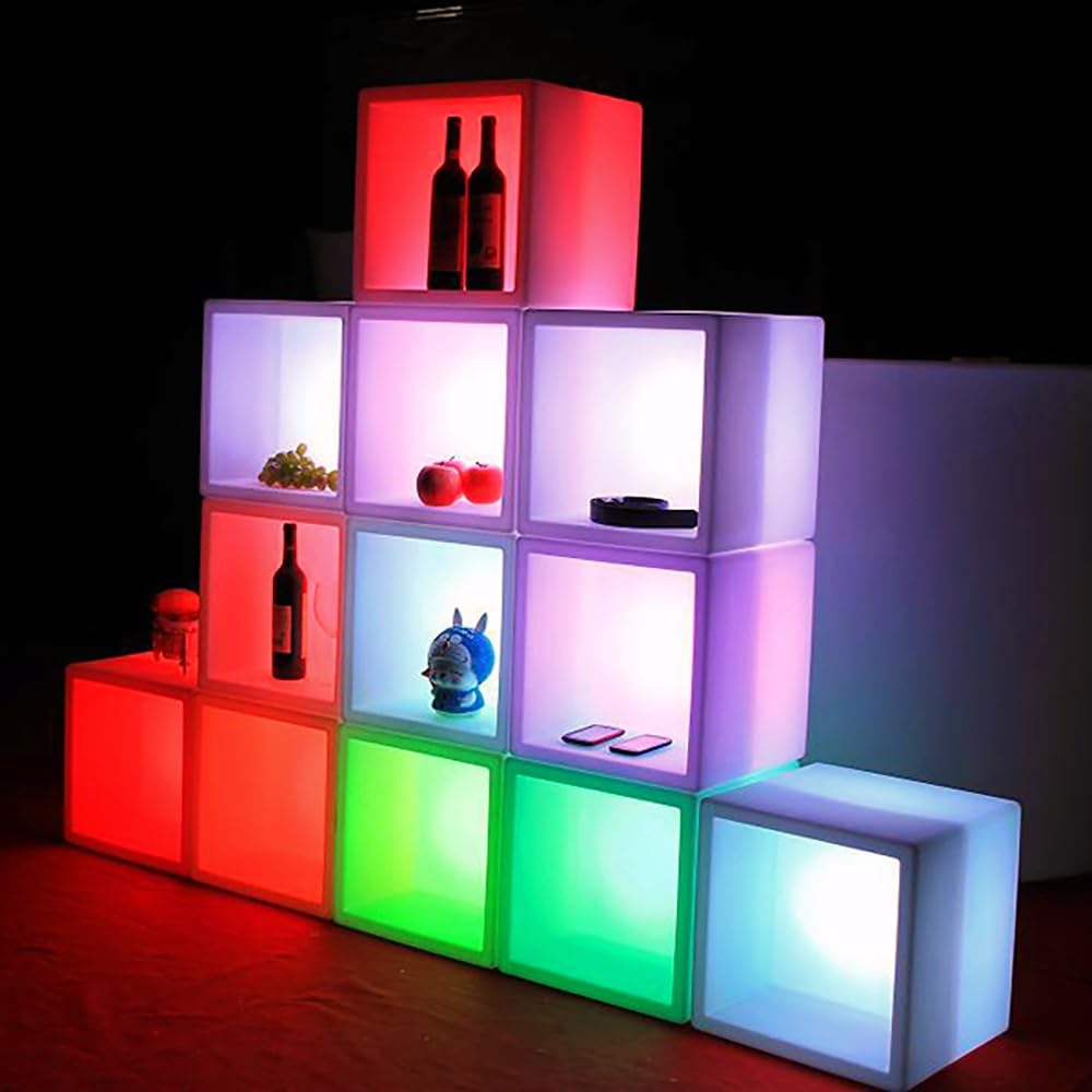 Mr.Go 16-Inch Semi-Storage Led Light Cube, Rechargeable Led Light Storage Cube, 16 Rgb Color Changing Glowing Cube Cabinet Container End Table Ice Bucket Flower Pot Planter